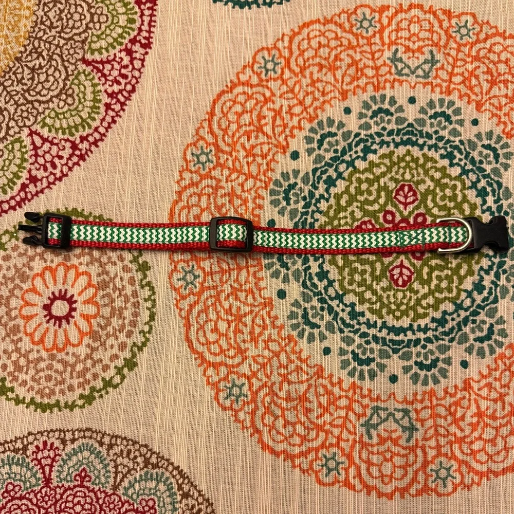 CUTE red/white/green chevron dog collar - Never been worn